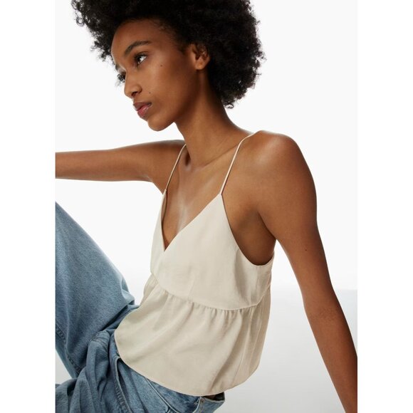 Aritzia LITTLE MOON Sedum Brown Satin Cropped Peplum Camisole Tank Top, Size S - Picture 14 of 15